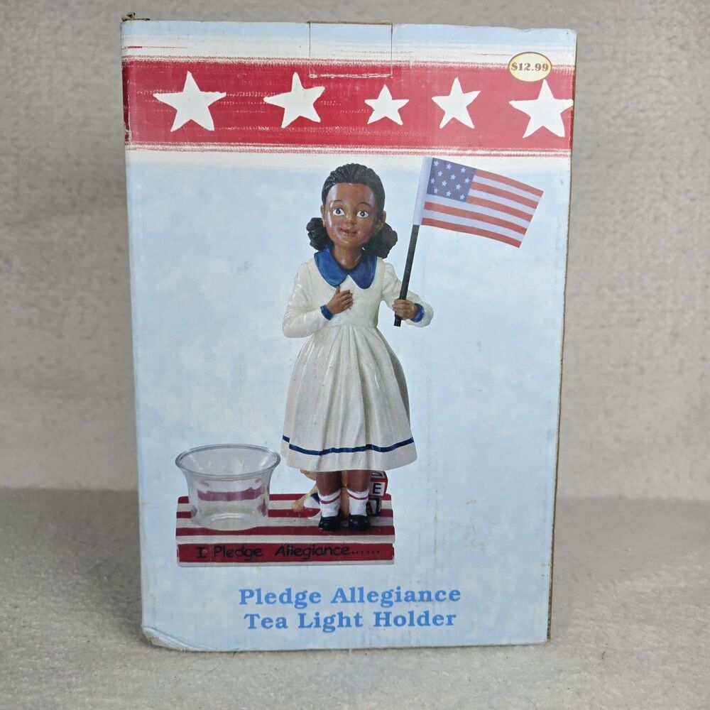 NIB Americana Flying Colors Pledge Allegiance Tea Light Holder Girl